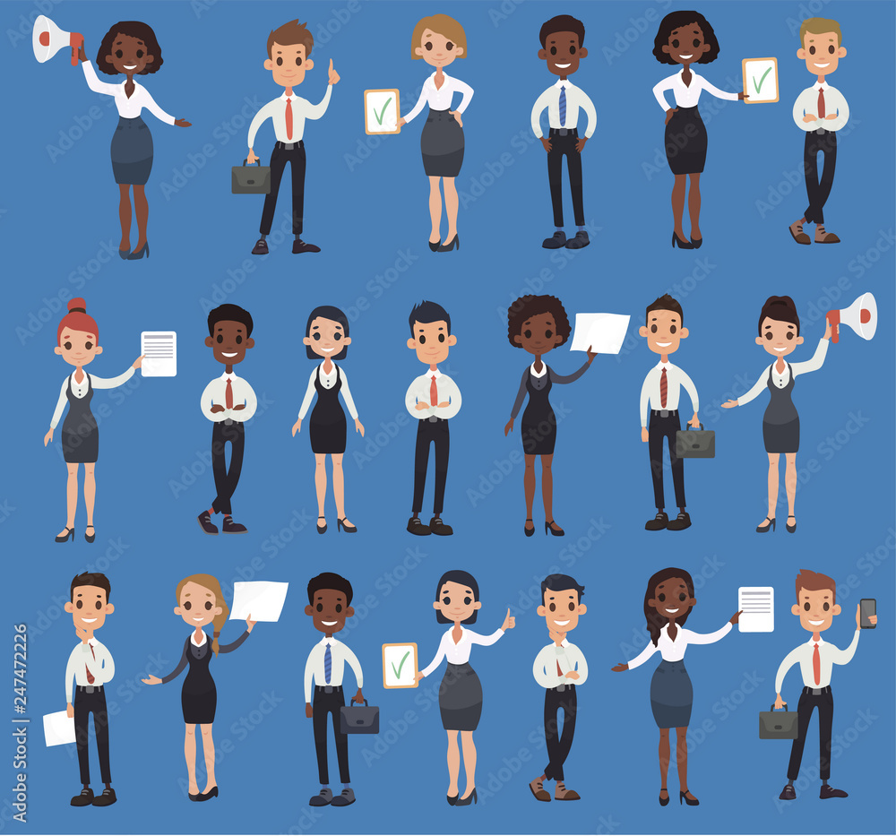 Girl man office documents briefcase tie formal wear suit business worker. Vector cartoon Girl man office documents briefcase tie formal wear suit business worker. Vector cartoon