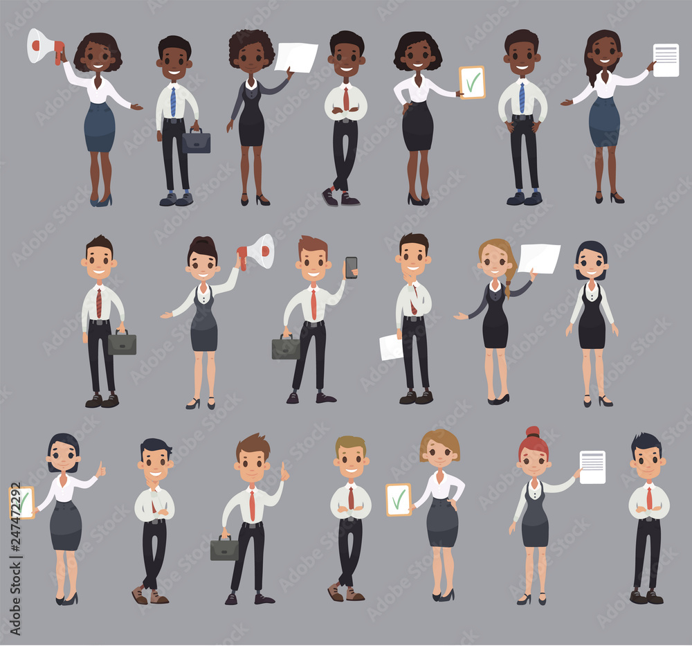 Girl man office documents briefcase tie formal wear suit business worker. Vector cartoon Girl man office documents briefcase tie formal wear suit business worker. Vector cartoon