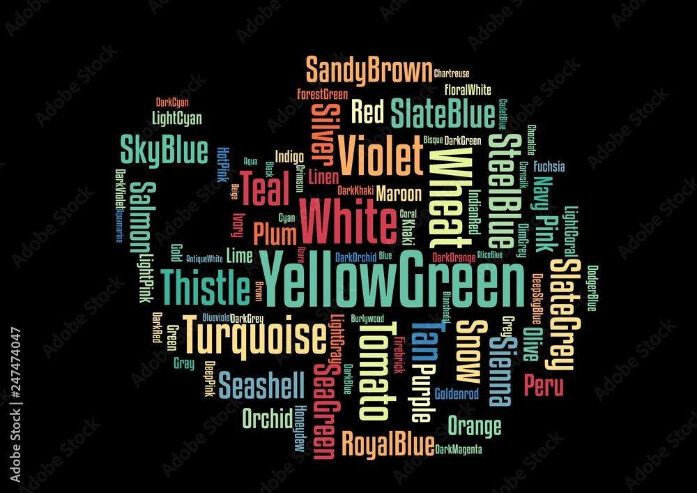 colours of an artist - wordcloud vector illustration with words in collage design colours of an artist - wordcloud vector illustration with words in collage design