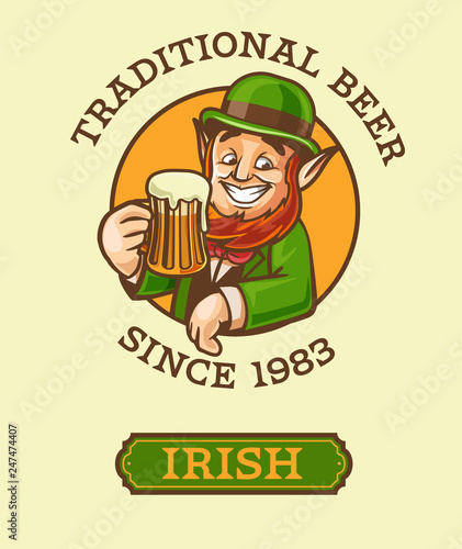 irish beer label with elf