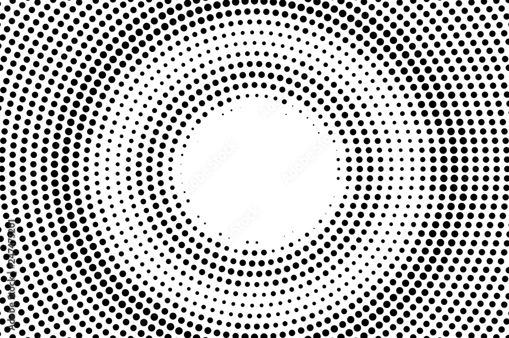 Black and white halftone vector. Rough dotted gradient. Centered dotwork surface. Vintage overlay textured