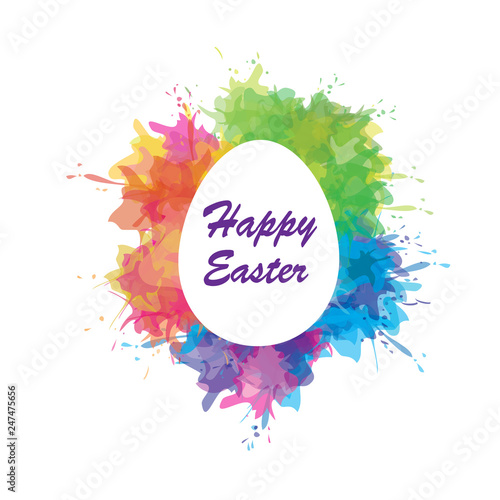 Happy Easter. illustration with Easter egg and paint colorful splash. Banner, poster design.