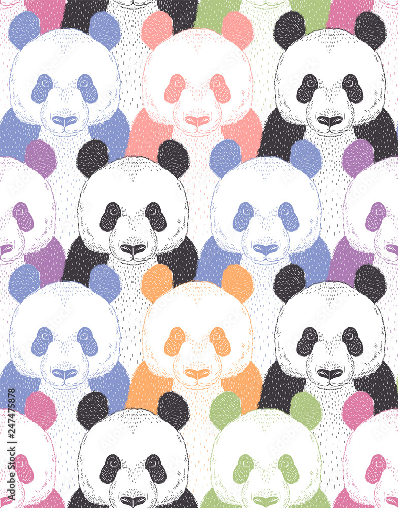 pop art style vector seamless pattern with cute colourful panda portrait pop art style vector seamless pattern with cute colourful panda portrait