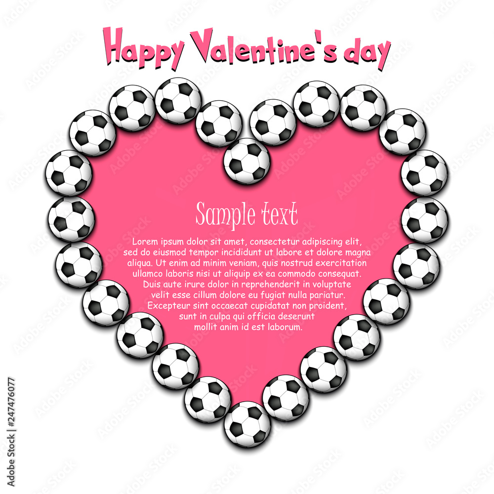 Fototapeta premium Happy Valentines Day. Heart from the soccer balls