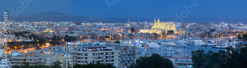 Palma de Mallorca - The cityscape of the town at dusk with the cathedral La Seu.
