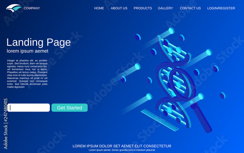 Genetic research flat 3d isometric vector concept illustration. Website landing page design template