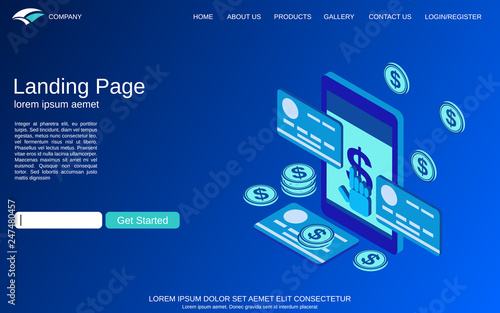 Online banking, money transfer, financial transaction flat 3d isometric vector concept illustration. Website landing page template