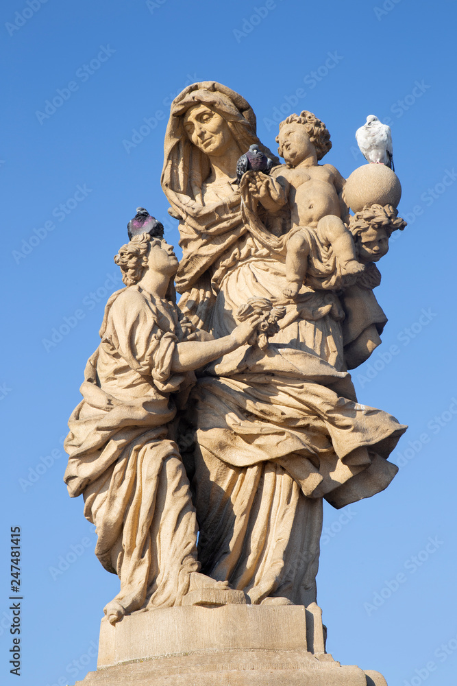 Prague - The baroque statue hl. Ann from Charles bridge by M.V. Jackel (1707).