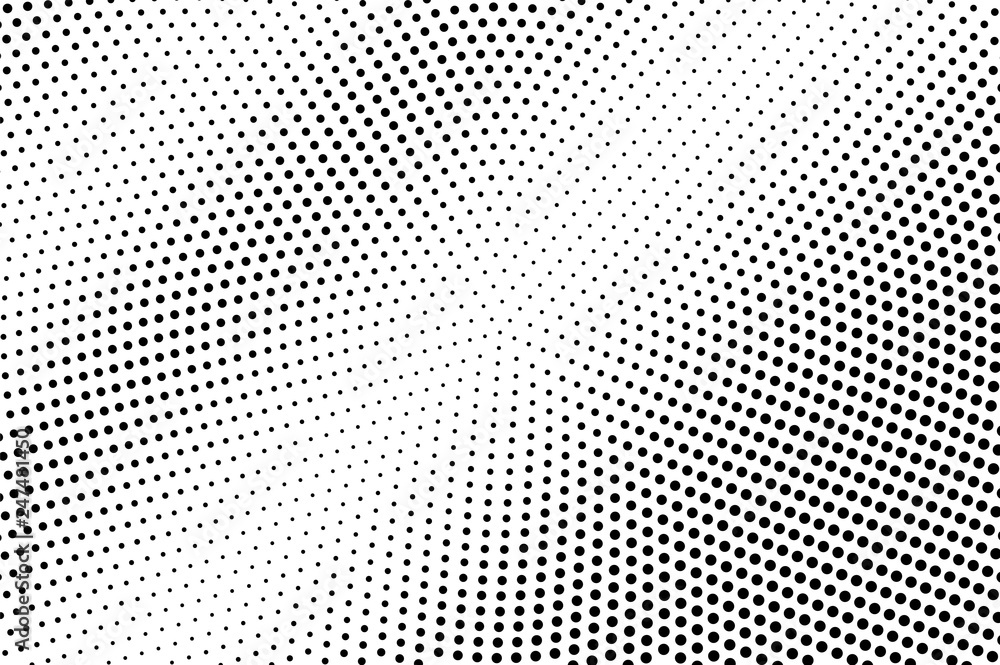 Black and white halftone vector texture. Contrast dotted gradient. Grunge dotwork surface. Vintage effect overlay