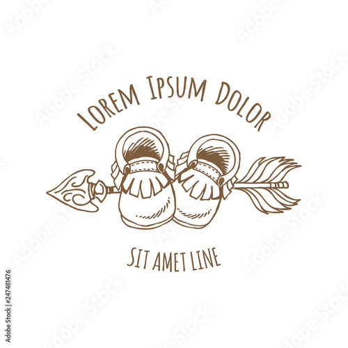 Baby moccasins and arrow in hand drawn style