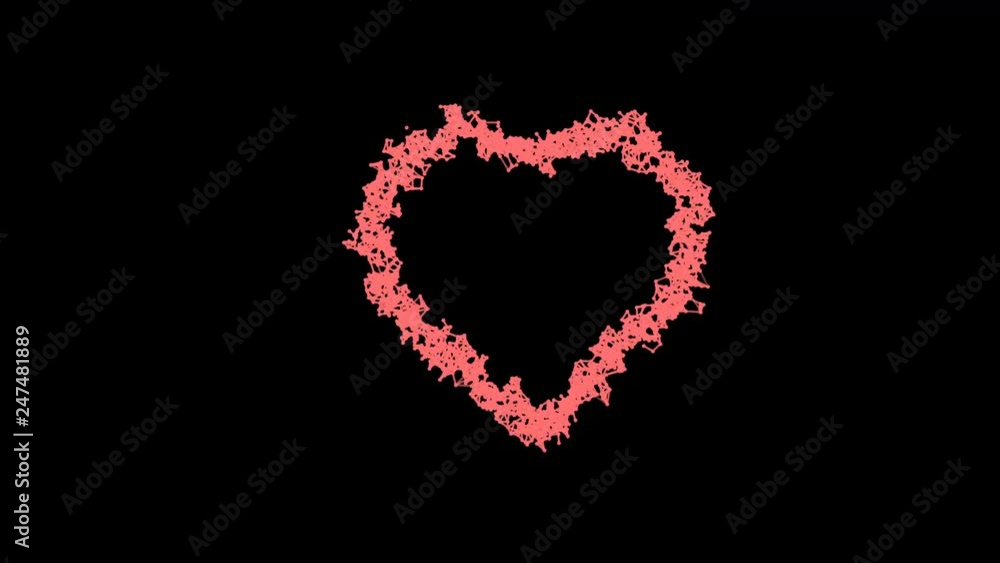 Animation of pink (coral) plexus network in the shape of heart Animation of pink (coral) plexus network in the shape of heart