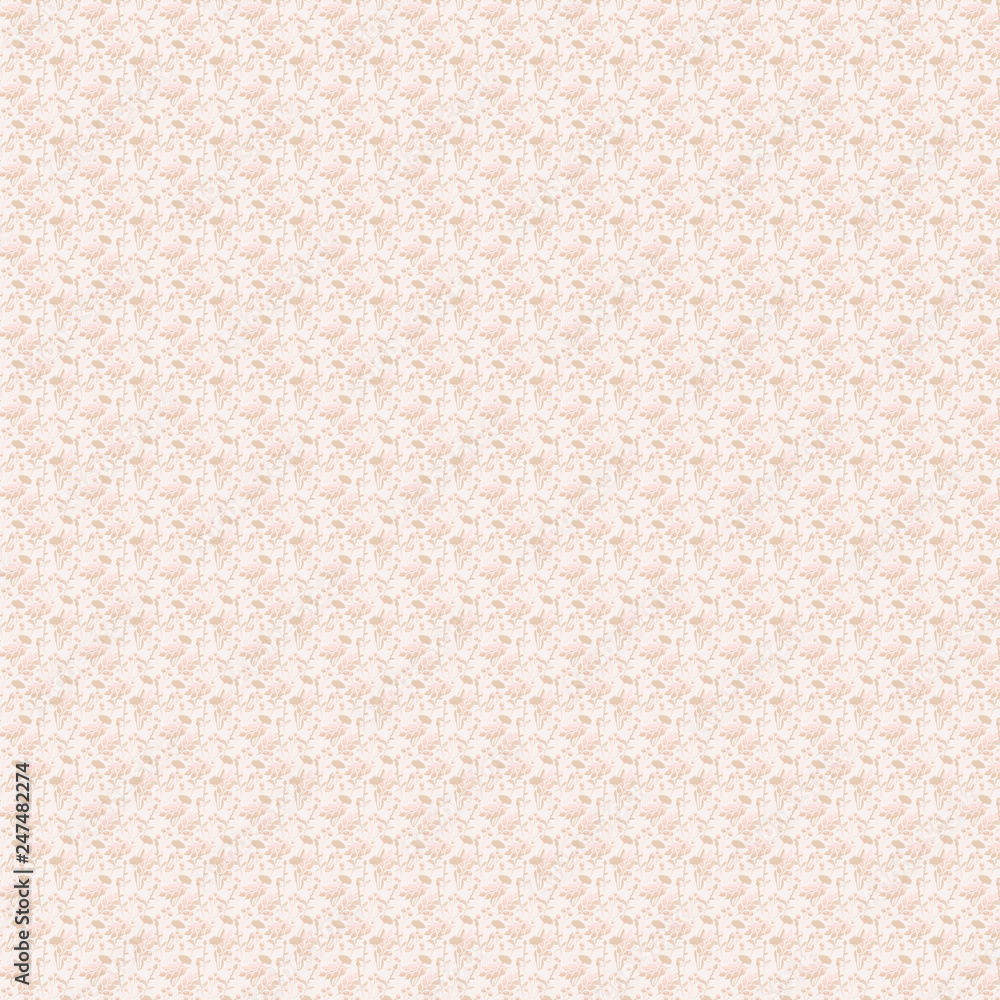 Fototapeta premium Seamless small flowers and leaves pattern, delicate silky background