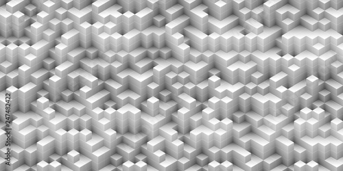 Cubes seamless background - white, randomly stacked structure