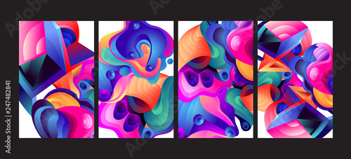 Vector Abstract 3D Colorful Gradient Geometric Curvy pattern background illustration. Set of Abstract Techno and cultural background for Cover, Poster, and print in Eps 10 © yahya