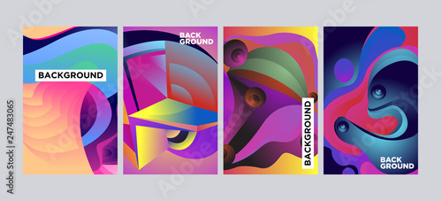 Vector Abstract 3D Colorful Gradient Geometric Curvy pattern background illustration. Set of Abstract Techno and cultural background for Cover, Poster, and print in Eps 10
