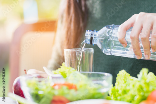 Wallpaper Mural Asia woman eating ,vegetables and fruits, useful food  with happiness. Torontodigital.ca
