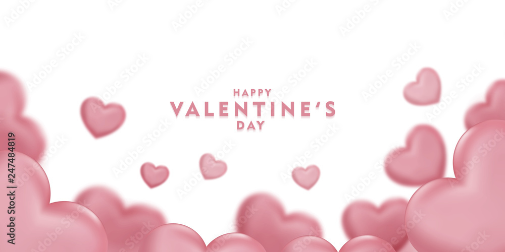 Happy saint valentine's day, 3d pink hearts blur efect design, Celebration card, vector illustration	