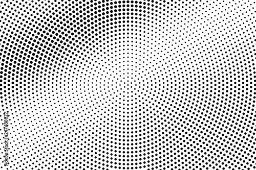 Black and white halftone vector texture. Textured diagonal dotted gradient. Circular dotwork surface for vintage effect