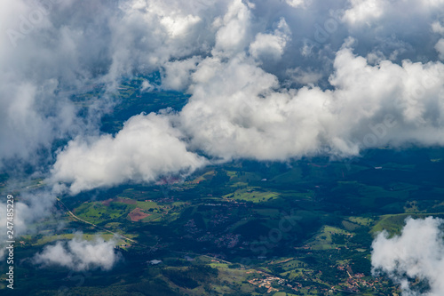 Flying above the clouds. View from the airplane. 