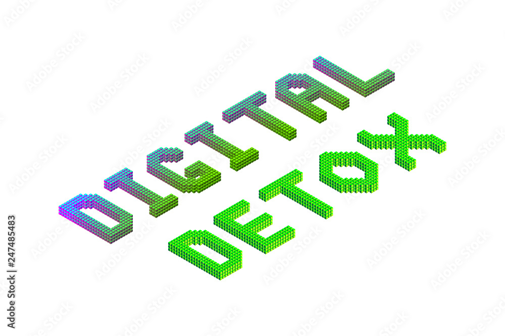 digital detox text in modern bright neon and green colors isolated on white background, stock vector illustration clip art digital detox text in modern bright neon and green colors isolated on white background, stock vector illustration clip art
