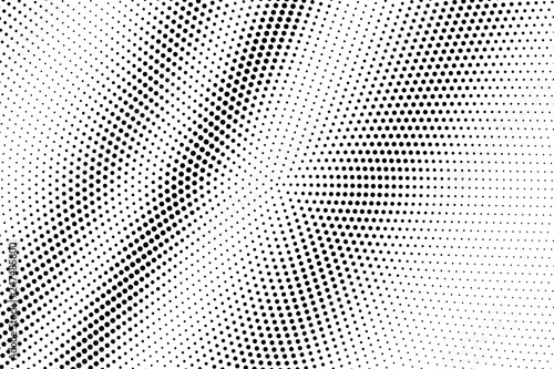 Black and white halftone vector texture. Diagonal dotted gradient. Contrast dotwork surface for vintage effect.