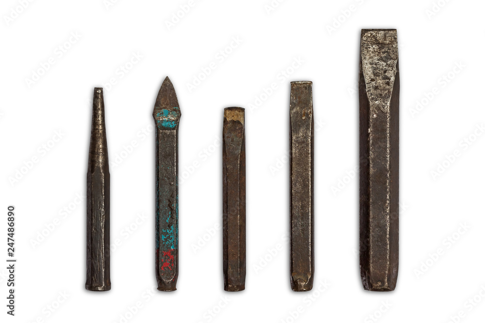 Old cold chisels and tapered punch Old cold chisels and tapered punch