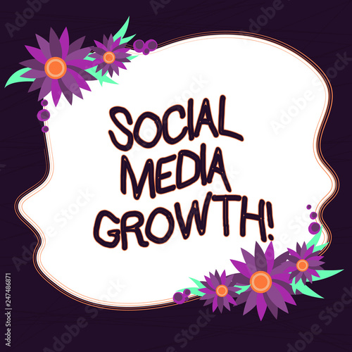 Conceptual hand writing showing Social Media Growth. Business photo text marketing is obtained by value of internet and tv Blank Color Shape with Flowers Border for Cards Invitation © Artur