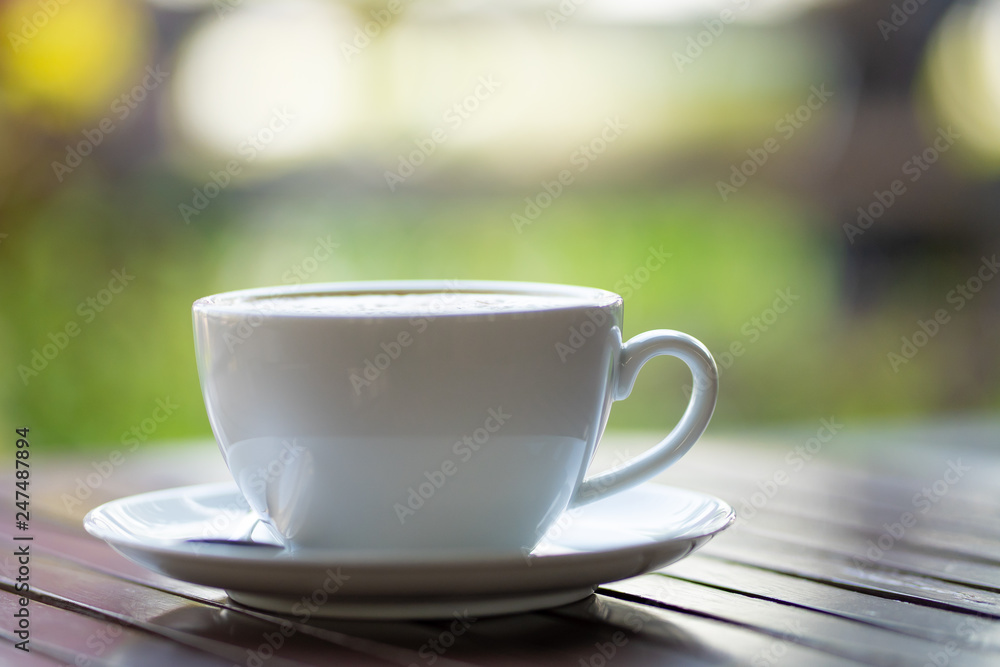 Hot coffee mug placed on the table