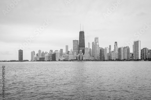 The Chicago skyline  seen from North Avenue Beach in Chicago  Illinois.