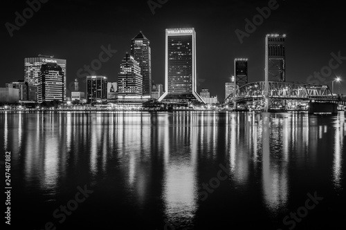 The skyline reflecting in the St. John's River at night in Jacksonvile, Florida. photo