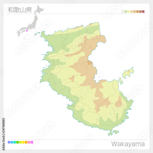 和歌山県の地図（等高線・色分け）