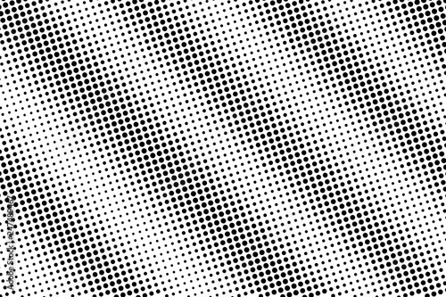 Black on white halftone vector texture. Diagonal dotted gradient. Rough dotwork surface for vintage effect
