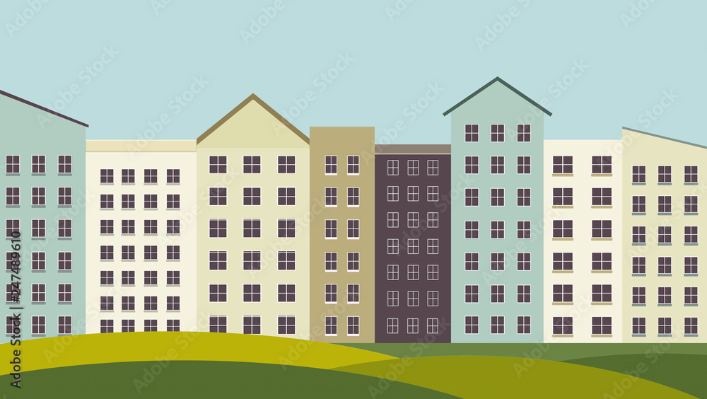City buildings, apartments in a downtown neighborhood are seen in an illustration. This is an illustration. City buildings, apartments in a downtown neighborhood are seen in an illustration. This is an illustration.