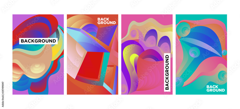 Vector Abstract 3D Colorful Gradient Geometric Curvy pattern background illustration. Set of Abstract Techno and cultural background for Cover, Poster, and print in Eps 10