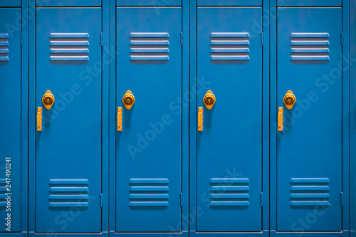 Row of Blue High School Lockers, Close Up © Helistockter