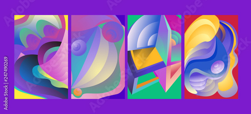 Vector Abstract 3D Colorful Gradient Geometric Curvy pattern background illustration. Set of Abstract Techno and cultural background for Cover  Poster  and print in Eps 10