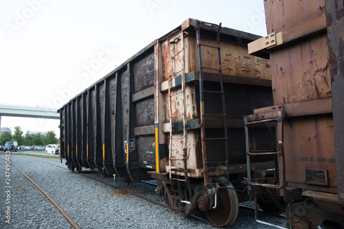 Rusty train wheels on a track