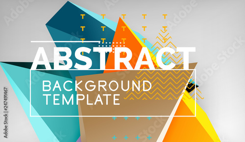 3d geometric triangular shapes abstract background, color triangles composition on grey backdrop, business or hi-tech conceptual wallpaper