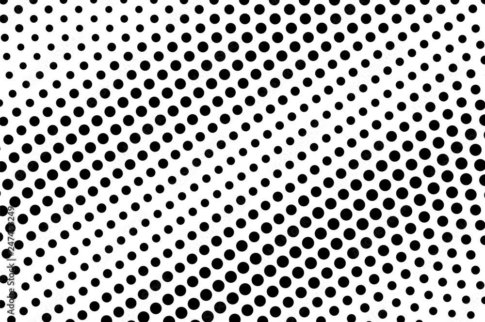 Black on white halftone vector texture. Diagonal dotted gradient. Oversized dotwork surface for vintage effect