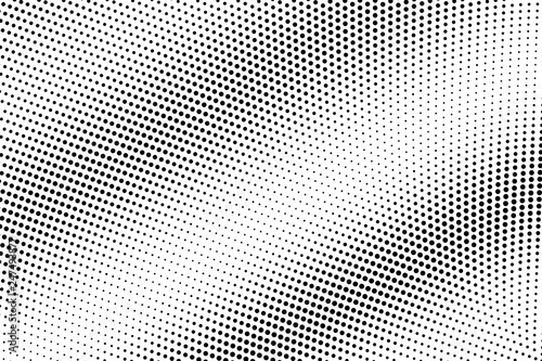 Black white abstract halftone vector texture. Digital pop art background. Diagonal dotwork gradient for vintage effect