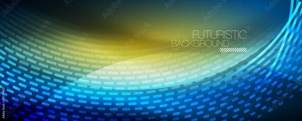 Glowing light particles in dark neon space, magic glow shiny abstract background Glowing light particles in dark neon space, magic glow shiny abstract background