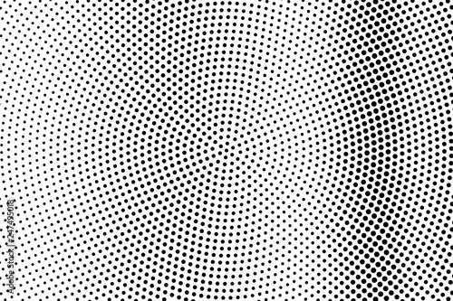 Black white centered halftone vector texture. Digital pop art background. Vertical dotwork gradient for vintage effect