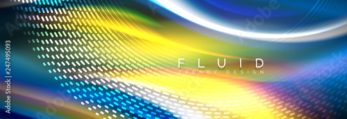 Fluid colors mixing glowing neon wave background, holographic texture