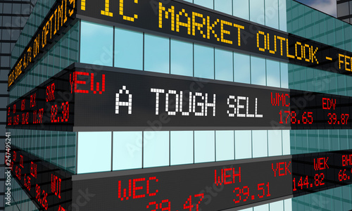 A Tough Sell Stock Market Low Price Ticker Wall Street Building 3d Illustration
