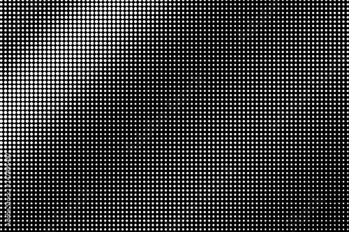 White dots on black background. Distressed halftone vector texture. Light dotwork gradient for vintage effect.