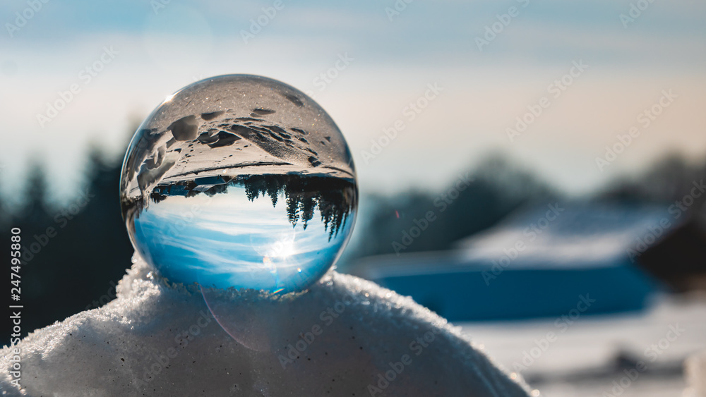 Crystal ball winter shot at the Grandsberg-Schwarzach-Bavarian Forest-Bavaria-Germany Crystal ball winter shot at the Grandsberg-Schwarzach-Bavarian Forest-Bavaria-Germany