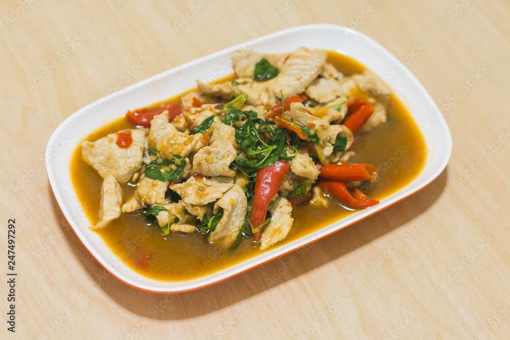 Stir-fried basil, a popular Thai food menu. Stir-fried basil, a popular Thai food menu.