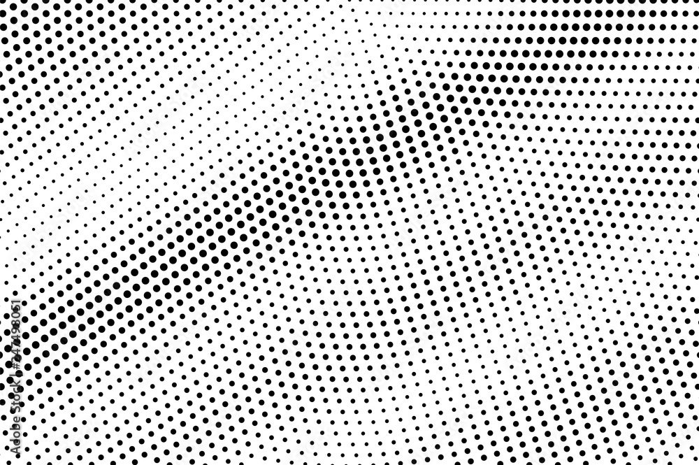 Black on white halftone vector texture. Rough perforated surface. Contrast dotwork gradient for vintage effect.