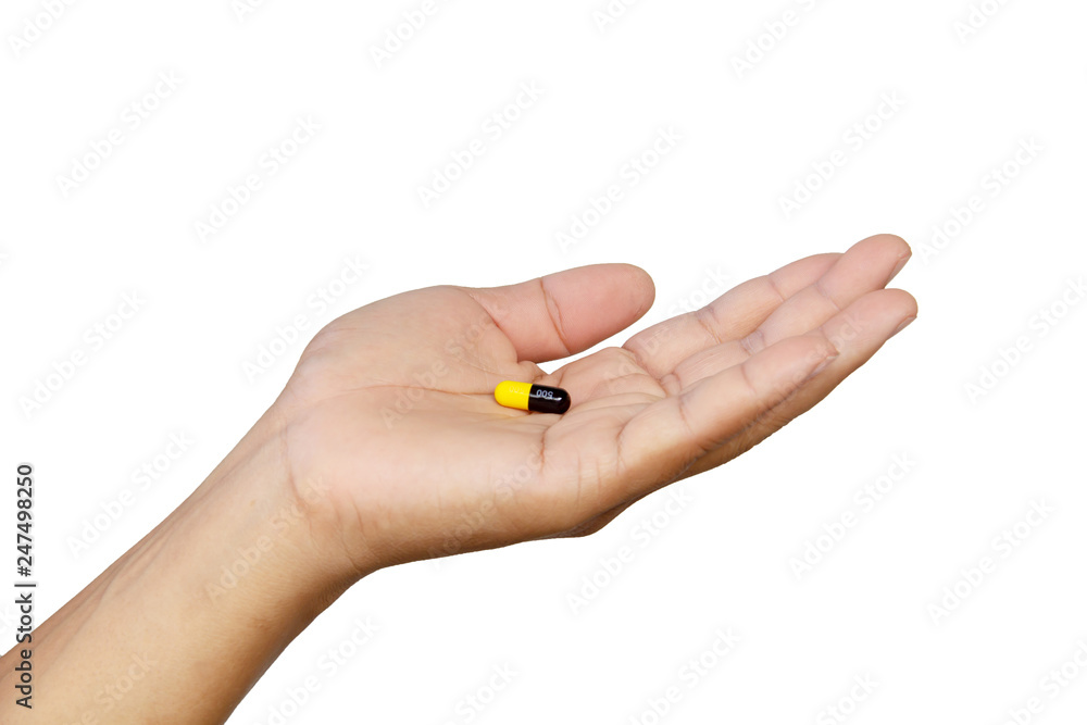 Drug in hand on white backgroud with clipping path. Drug in hand on white backgroud with clipping path.