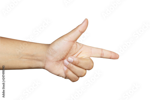 Men's hand pointing on white background, isolate, clipping path.